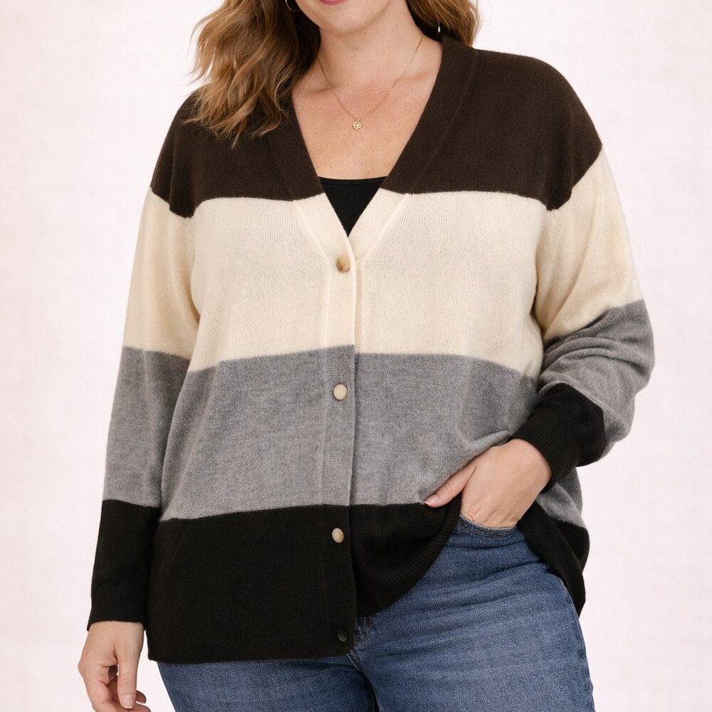 Andree by Unit Color Blocked Cardigan Work Warm Cozy Size 1XL
